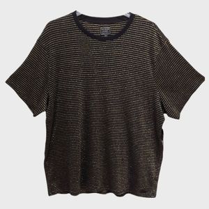 GUESS Mens Embellished Metallic Striped T-Shirt Tee Black, Gold Short Sleeves